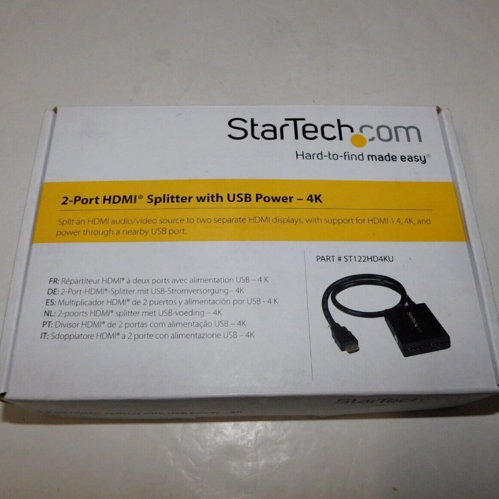StarTech 2-port HDMI Splitter with USB power 4K ST122HD4KU Open Box